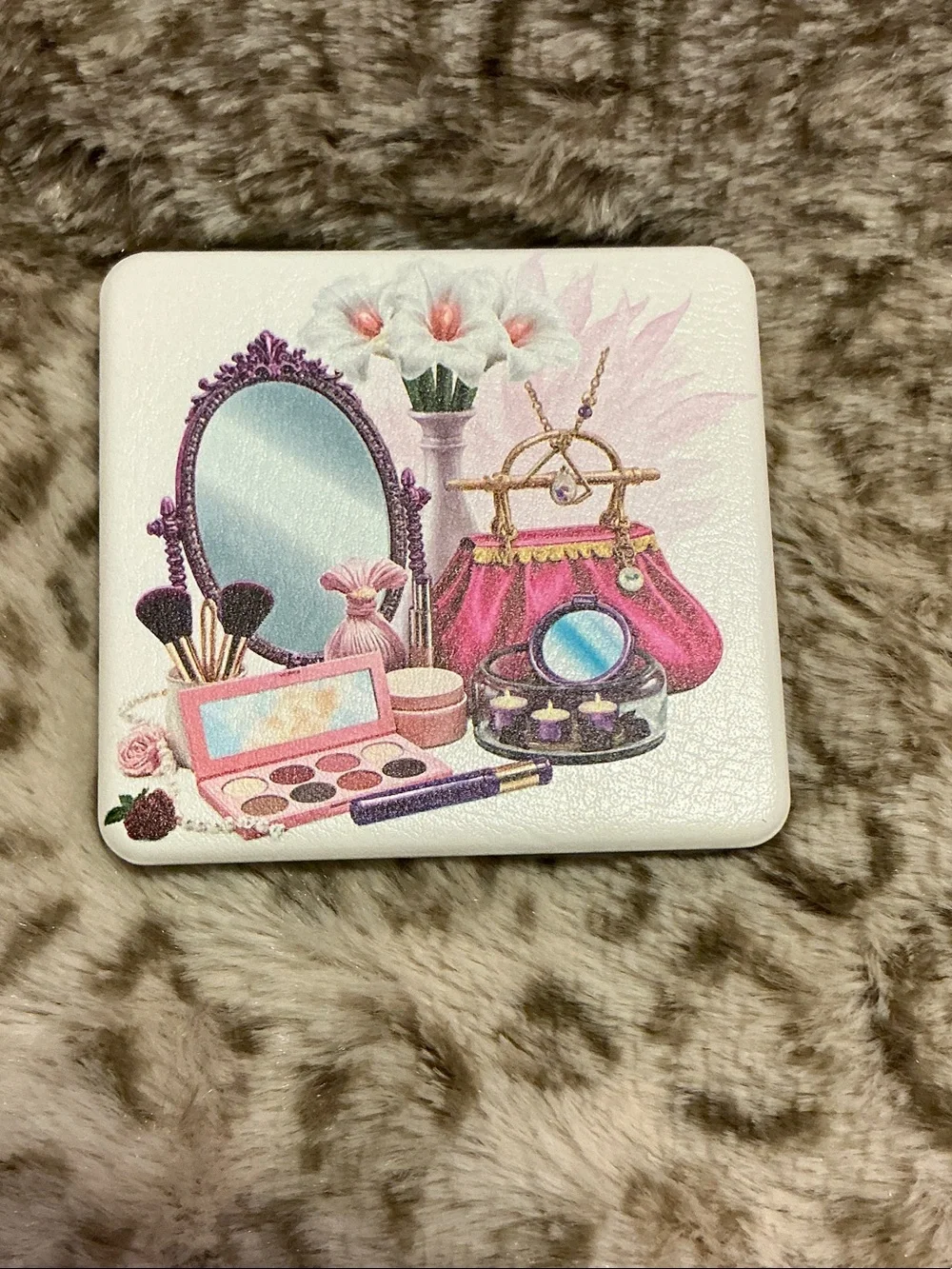 Pink Vanity Makeup Design Double Sided Mirror.